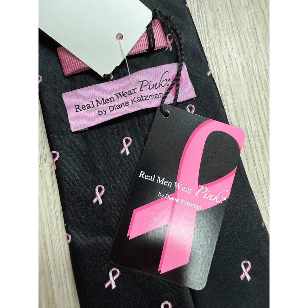 NWT Diane Katzman Real Men Wear Pink Breast Cancer Awareness Silk Tie Black Pink